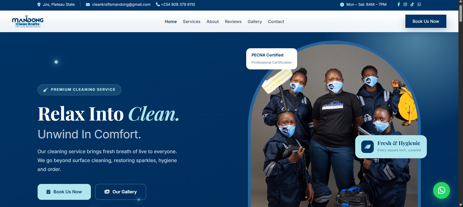 A cleaning  service landing page